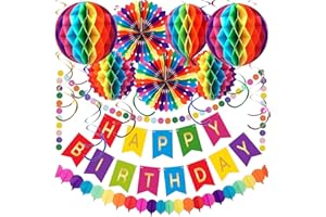 CEYSIN Colorful Birthday Party Decorations, Happy Birthday Banner, Hanging Paper Fans, Pom Poms, Birthday Bunting, Happy Birthday Decorations