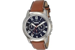 Fossil Męski zegarek skórzany Grant Chronograf, 2 t niebieski/brązowy, Jeden rozmiar, pasek