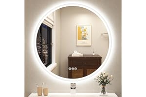 STARLEAD Espejo-Baño-Redondo-con-Luz 60cm Diámetro, Espejo-Baño-LED con Bluetooth, Antivaho, Regulable, 3 Temperaturas Color, Memoria Luz, IP44 Vidrio Templado Espejos-de-Baño, Marco Translúcido