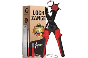 TOOLTOPIA Lochzange für Leder [KOMPLETTSET], Locheisen | Lochstanzer als Leder Werkzeug, Papier, Gürtel Locher, oder Lochstanze für Stoff, Biothane, Kunstleder etc. Hole Puncher mit Komforthebel