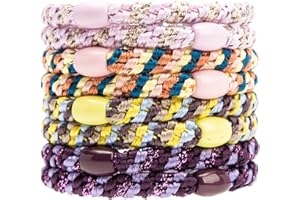 AXEN 8 cintas elásticas para el pelo para mujeres, bandas de algodón, sujetadores de cola de ponytail para cabello grueso y rizado, colores mezclados dobles 2