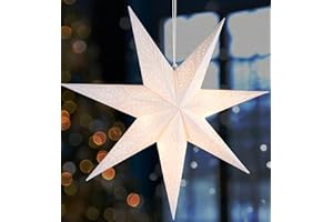 ‎BRUBAKER BRUBAKER 60 cm Papierowa Gwiazda Adwentowa do Zawieszania - Okienna 3D z Gwintem E14 - Wisząca Dekoracja Świąteczna Podświetlana z Kablem 3,5 m - Biała