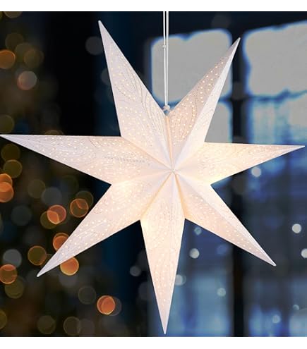 Papierstern wei 60 cm - 10 LED/Timer - Weihnachtsstern zum hngen  Leuchtstern : Amazon.de: Beleuchtung