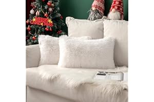 MIULEE Navidad Funda de Cojines de Pelusa Funda de Almohada de Felpa de Sofá Pelo Artificial Suave Invierno Decoracion para Cama Oficina Dormitorio Habitacion Silla Salon 2 Piezas 30x50cm Blanco