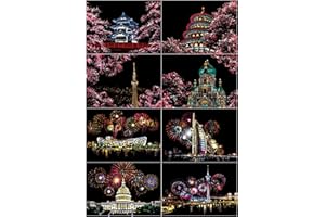 SiYear Scratch Paper Rainbow Painting Sketch, City Series Night Scene, Scratch Painting Creative Gift, Scratchboard para Adultos y niños con 4 Herramientas （8PACK）