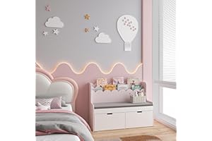 ‎[EN.CASA] [en.casa] Kinder Sitzbank mit Bücherregal Vestnes Kinderbank mit 2 Schubladen Kinderregal mit 2 Fächern 100 x 45 x 70 cm Wellendesign Cotton Candy/Weiß