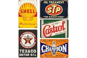 AKBOK Vintage Auto Motorcycle Oil Gasoline Metal Tin Signs Retro Garage Metal Signs Old Car Shop Posters Oil And Gas Station Sign Man Cave Garage Bar Wall Decor 5 Pcs 8×12 Inches