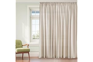 PONY DANCE Cortina de Lino Beige 1 Pieza 300x245cm(AnchoxAlto) Visillos Semi Translucidos de 3 Metros con Ganchos para Rieles Salon/Dormitorio, Beige