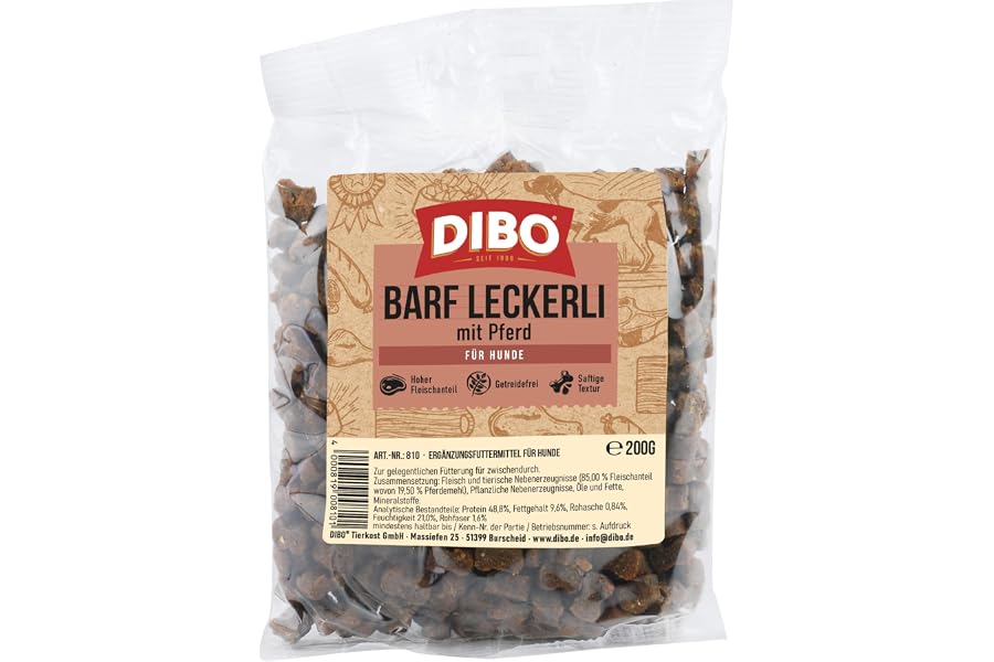 DIBO Barf-Leckerli mit Pferd - der perfekte Trainingssnack im 200 g Beutel
