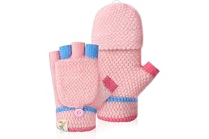Kiiwah Guanti Senza Dita con Copertura per Bambino Bambina 2-5 Anni, Guanti Invernali Bambino Mezze Dita Termici Touch Screen (Blu navy/Rosa/Grigio)
