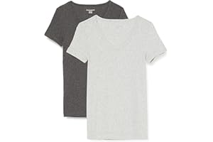 Amazon Essentials Women's Slim-Fit Short-Sleeve V-Neck T-Shirt, Pack of 2