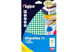 AGIPA Etui A5 (10F) de 2940 Pastilles Gommettes Rondes 8 mm Vert