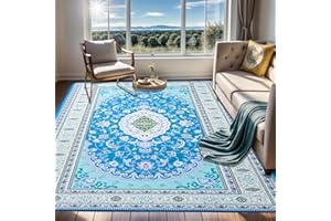 lekeplus Soft Vintage Rug Area Rug Persian Carpet Living Room Rugs Bedroom Rug Dining Room Carpet Home Decor Rugs Machine Washable CarpetsNon-Slip Rugs Low Pile Rug (Dark Blue, 80x160cm)