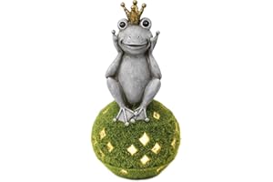 TERESA'S COLLECTIONS TERESA’S COLLECTIONS 12cali/30,5cm Energia Słoneczna Ozdoby Ogrodowe Wróżki, Figurka żaby z żywicy Korona z Efektem Mchu Statua w Kształcie Kuli Akcesoria Zewnętrzne