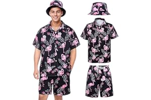SERTAS Mens Hawaiian Shirt and Shorts Hat Set,Hawaiian Shirts for Men,Summer Hawaiian Shirt Shiteshirts,Shiteshirts for Indoor Outdoor Beach Seaside Holiday Size S-3XL