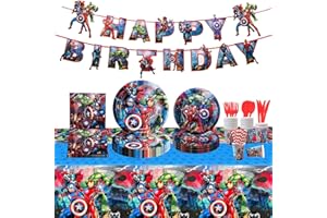Dekewe Geburtstagdeko Avenger,92PCS Partygeschirr Pappteller Kindergeburtstag Party Teller Becher Servietten Trinkhalme Geburtstag Deko für 10 Personen