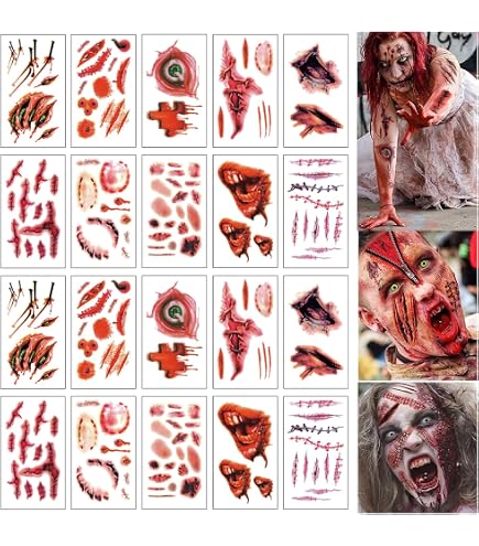 Tatouages Halloween Cicatrices Zombie - 118 Autocollants Réalistes Avec Faux Sang Pour Maquillage Et Cosplay - 7