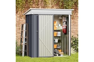 Amopatio Abri de Jardin avec Toit en Pente - 162 x 92 x 182 cm (l x p x h) - Abri de Jardin en métal avec Porte - Housse de Jardin galvanisée avec Cadre de Fondation - Gris