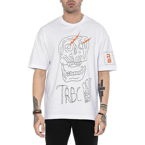 Redbridge Uomo T-Shirt Oversize Wide Taglio Non Smile Big Stampa Kontrast Spesse