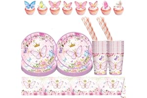 Aszaui 85 Pièces Papillons Party Vaisselle Set, d'anniversaire Ensemble Vaisselle Rose Papillons Convient,Décoration Papillon pour l'anniversaire de la Fille pour 20 Invités
