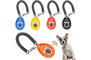 ALFFREUDE Hunde Clicker 5 Stück Haustier Trainings Clicker mit Handschlaufe, Finger Clicker für Clickertraining, Klicker mit Großem Knopf für Hund, Katze, Pferd Erziehung und Training (5 Farben)