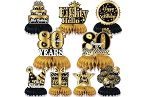 ‎NINEFO 9 Stück 80. Geburtstag Dekoration, 80. Bienenwabe Mittelstück für Tischdekorationen 80 Jahre Party Deko für Männer Frauen Achtzig Jahre Geburtstag Party Zubehör