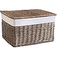 Arthur Cameron - Lined Wicker Hamper with Lid & Leather Straps - Wicker Storage Basket with Lid, Wicker Hamper, Lined Storage Box, Lined Wicker Basket (Antique Wash, Large)