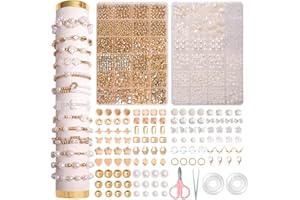JHWELRG White Beads Set, DIY Beads for Bracelets, Adult Bracelet, Beads, Golden Beads for Threading Beads Set for Christmas, Parties, Easter, Holiday