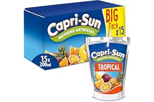 Capri-Sun Tropical Kids' Juice Drink (15 x 200ml) Made with Real Fruit Juice - No Artificial Ingredients - Vegan, Gluten Free