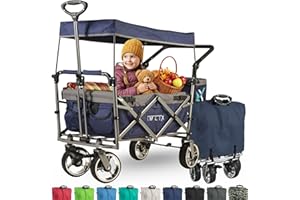 ‎IMLEX IMLEX Bollerwagen faltbar mit Dach IM-4268 Mitternachtblau | Hohe Stabilität, 1X 3-Punkt Gurtsystem | Handwagen klappbar mit Schiebegriff ideal für 2 Kinder