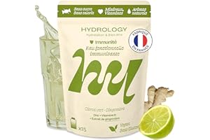 HYDROLOGY - Eau Aromatisée - Pastilles sans sucre - Boisson vitaminée soutien immunitaire - Hydratation quotidienne - 15 pastilles effervescentes - Végan & naturel - Citron Vert Gingembre - Immunité