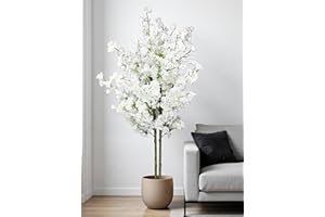 Arnusa Plante Artificielle Cerisier en Fleurs, Cerisier, Plante Artificielle, Arbre Artificiel, Fleur de Cerisier, Plante d'intérieur (Blanc, 160 cm)