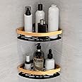 Plantex Corner Shelf for Bathroom/Aluminium & Stainless Steel Corner Shelf/Storage Organizer/Bathroom Accessories - Pack of 2 (8 x 8 inch, Gold & Black)
