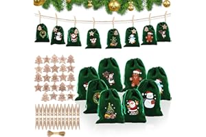BINGGUNYO 24 Pezzi Calendario Avvento Sacchetti, Calendario Avvento di Natale Sacchetti, Calendario Dell Avvento Fai Da Te, Calendario Dell Avvento da Riempire per Regalo Caramelle Cioccolatini Decorazioni