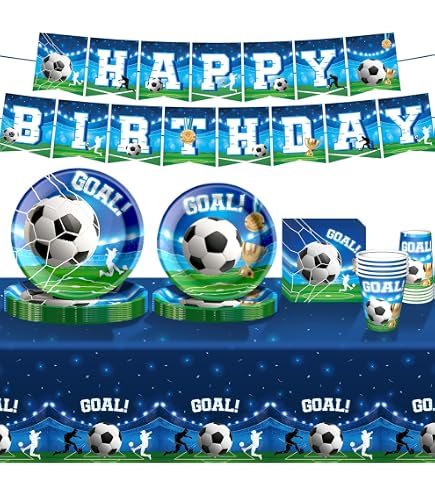 Set De Vaisselle Jetable Football - 52 Pièces - Décoration De Table Pour Anniversaire Enfant - Thème Sport