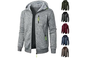 XCXC Herren Kapuzenjacke mit Reißverschluss Männer Jacke Strickjacke mit Brusttasche und Seitentaschen Trainingsjacke Freizeitjacke Übergangsjacke für Herbst Winter Alltag