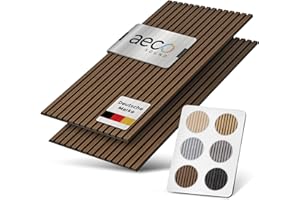 Aeco Sound® - Acoustic Panels Made of Wood, 2 Pieces x 120 x 60 cm (1.44 m²) 2.1 cm Thick - Wall Panels Made of Acoustic Felt (Black) and Real Wood Veneer (Walnut) - 3D Wall Cladding, Wooden Panels