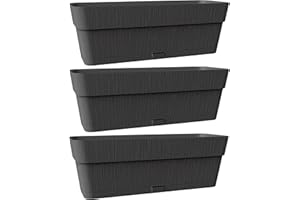 Kigima Pflanzenkasten 3er Set 50x18x17 Anthrazit – Robuster Blumenkasten für Balkon & Fensterbrett aus Plastik – Stylischer Balkon Blumenkasten mit Wasserspeicher – Kleiner Balkonkasten für Blumen