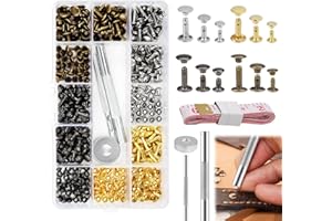 QEEROYO Remaches para Cuero, 3 Tamaños Remaches de Cuero Remache de Doble Tapa, 180 Piezas Cuero Tapa Doble Remache, Con 3 Herramientas, Remaches de Doble Tapa Tubular para DIY Artesanía de Cuero