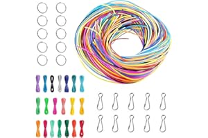 Pizsieat 200 Piezas Hilo Scoubidou Scooby Doo Pulseras Scoubidou Hilo Plastico Scoubidou Cuerda de Plastico Cordón Elástico de Colores con 20 Llavero y Gancho para Collares DIY Manualidades 20 Colores