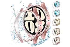 WOWSTRAP Glitzer Diamanten Hülle für Samsung Galaxy Watch 6 Schutzhülle 40mm 44mm,[5+5 Stück] Hart PC Schutzhülle+HD Panzerglas Display schutzfolie,Bumper Case für Galaxy Watch6 40 44 mm zubehör