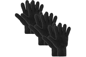 GEEHUA Lot de 3 paires de gants en microfibre - Gants de nettoyage lavables et réutilisables - Pour stores, fenêtres, volets, meubles (noir)