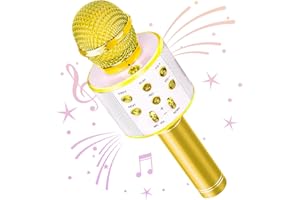 Wowstar Wireless Microphone, Karaoke Bluetooth Microphone for Kids Adults, Portable Toy Karaoke Mic Speaker Machine, Home KTV Player Support Android & iOS Devices for Party Singing (Gold)
