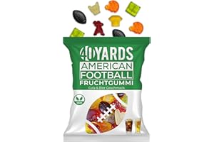 ‎40YARDS 40YARDS American Football Gummibärchen Cola & Bier Geschmack (175g Tüte) - Fruchtgummi in Football Form (Helm, Football, Tor, Schiedsrichter, Quarterback & Spielfeld)