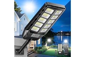 Adewalk 2000W lampadaire solaire avec télécommande, Lampe solaire extérieure étanche ip66 avec capteur de mouvement, 6500k lumière solaire super lumineux spot Solaire LED jardin extérieur garage rue