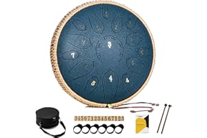 MeloBeat Bęben językowy 30,5 cm 15 ton – profesjonalny zestaw bębenków językowych ze stali MeloBeat w tonacji D-dur z książeczką z piosenkami, pałeczkami perkusyjnymi i torbą na bęben (ciemnoniebieski