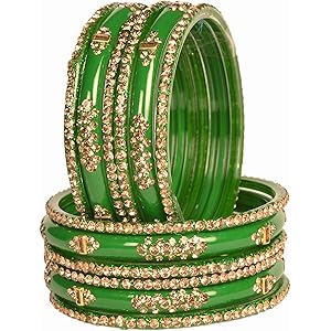 Swara Creations Green Mehrun Red Glass Bangles Set for Women | Zirconwork Bangles | Glass bangles for festivals & occasions, Traditional glass bangles (SKU276)