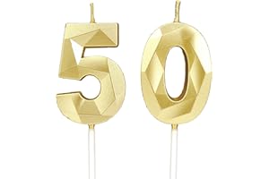 DTXLX Świece urodzinowe, świece urodzinowe do ciast, dekoracja urodzinowa, cyfry, urodziny, szczęście, dekoracja na tort urodzinowy, na imprezy, wesela, rocznice firmowe (złote #50)