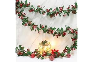 Dremisland 2 Piezas Guirnalda De Navidad 1.75m Guirnalda Navideña con Bayas Rojas y Piñas De Pino Vides Rojas Decoración Navideña Ghirlanda Navidad para Escaleras y Chimeneas Navideñas