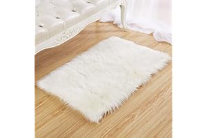 YDFYX Faux Pelliccia di Agnello di Pecora Tappeto,Pelliccia Sintetica Tappeto Vello di Pecora, per Soggiorno, Lunga Pelliccia Morbida, soffice, Tappetino per Il Letto, Divano (Bianco, 60 x 90cm)